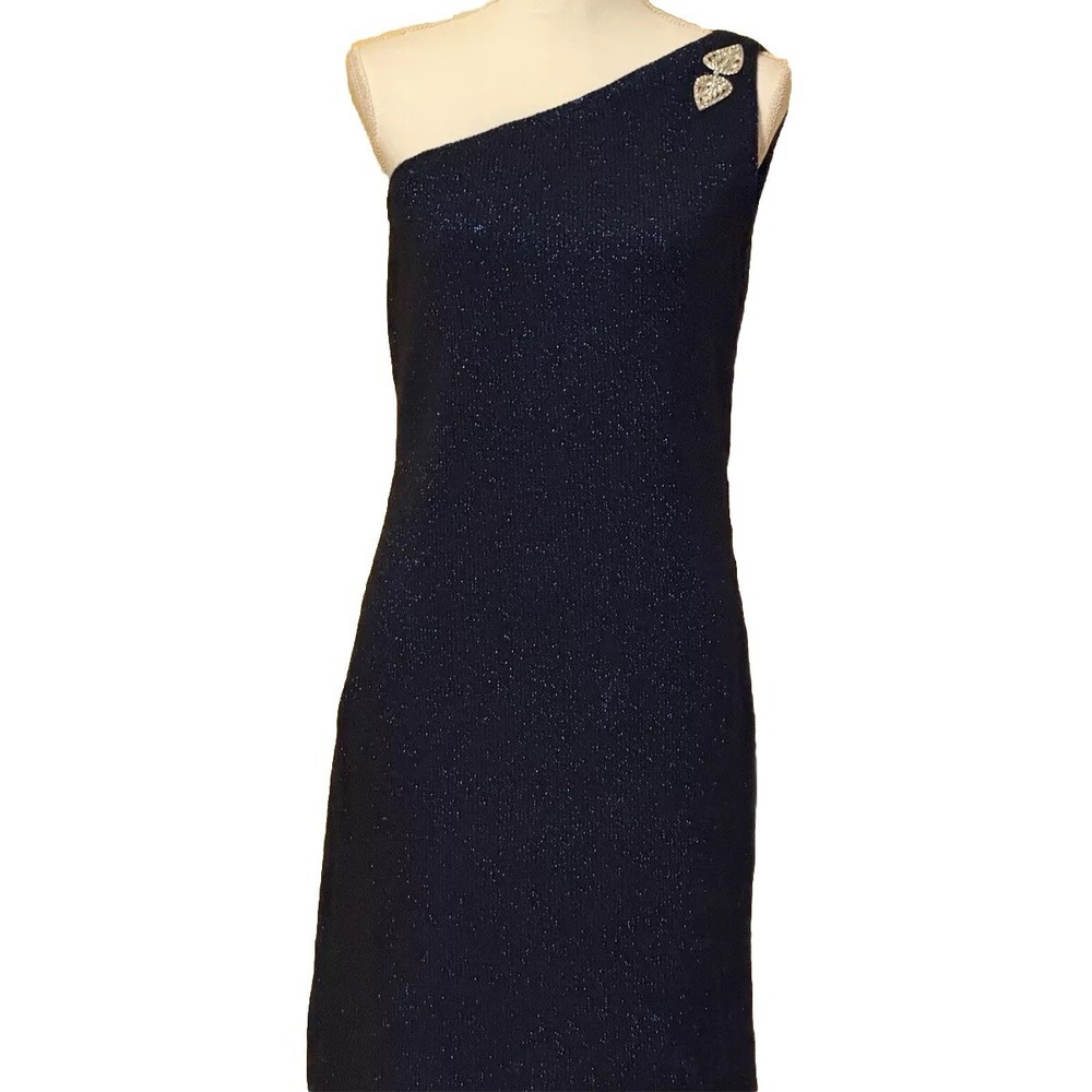 One Shoulder Dress Glittery Jeweled Y2K Blue Retro Whimsigoth Great Gatsby